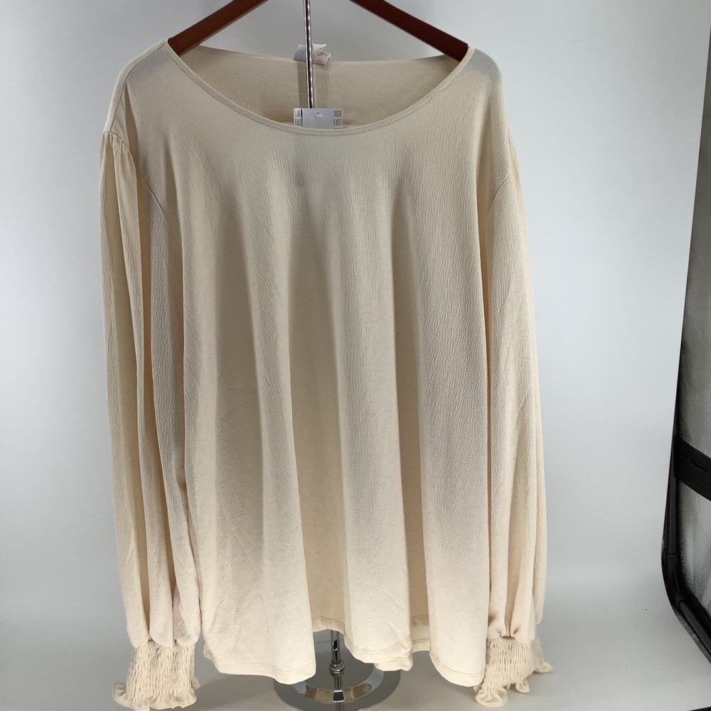 LuLaRoe Cream Textured Long Sleeve Bishop Sleeve Keyhole Back Top 3XL NWT